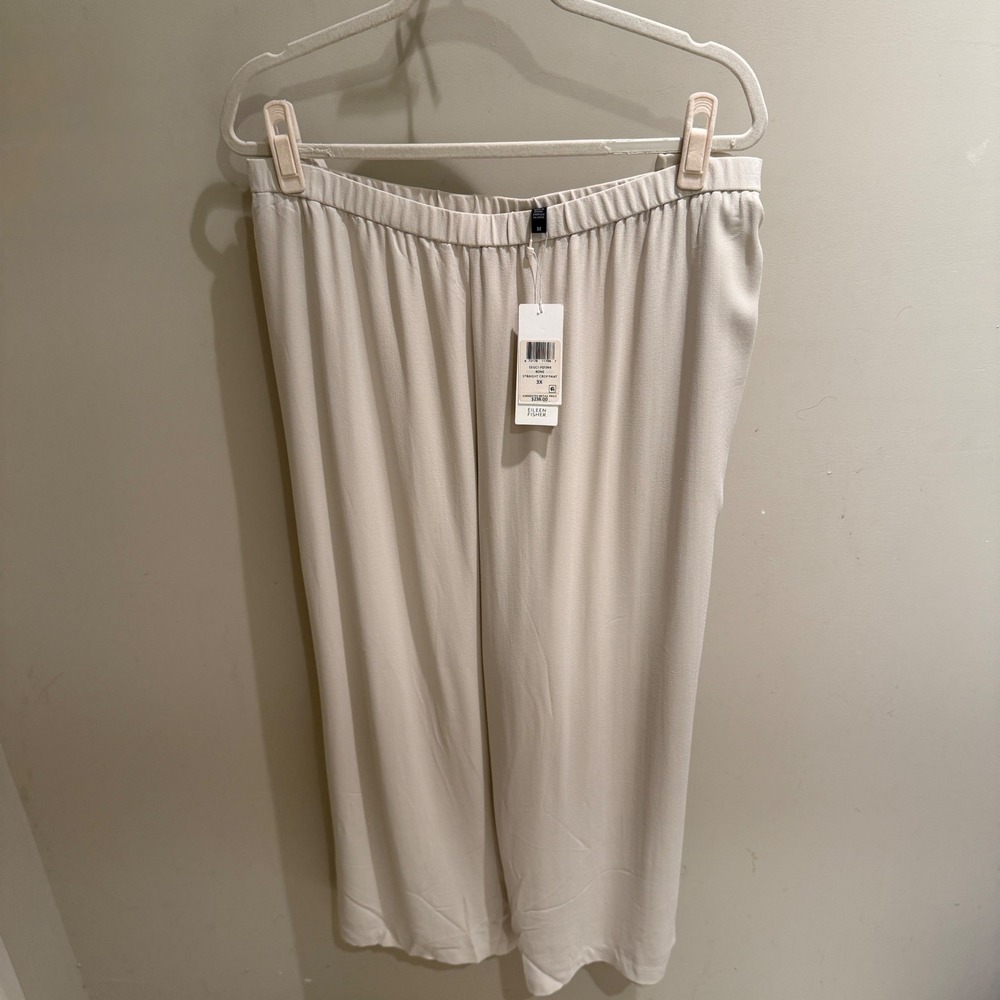 Eileen Fisher Bone Silk Georgette Crepe Straight Crop Pant 3X EEGC1-P0139X NEW